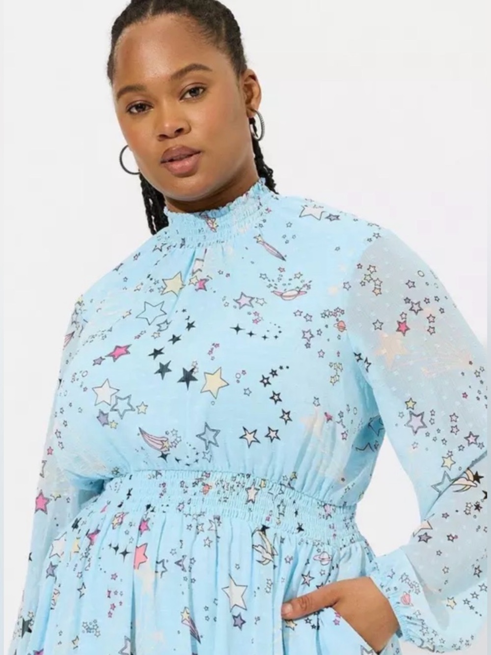 NWT Torrid Mini Clipdot Blouson Sleeve Mock Neck Skater Dress Size 00 M/L - Picture 2 of 15